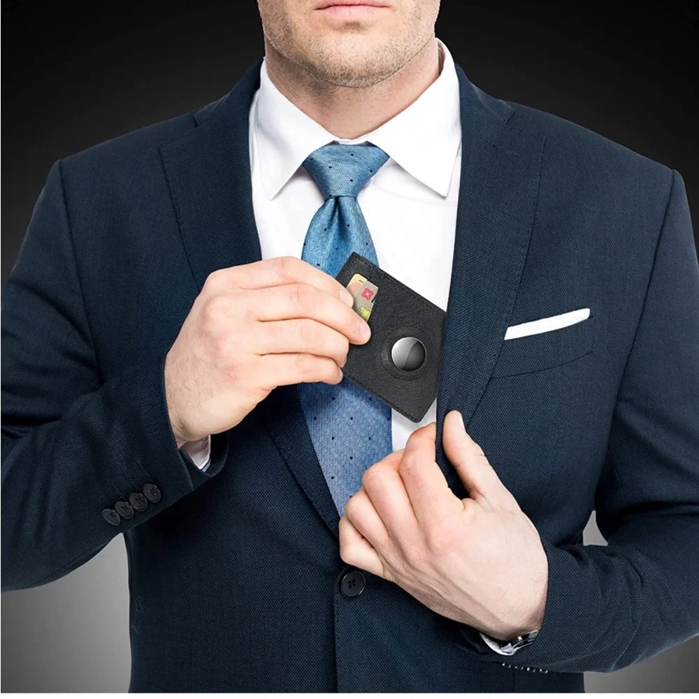 NEW! Slim Bifold Wallet With Integrated Case Holder for AirTag Black-Crosshatch